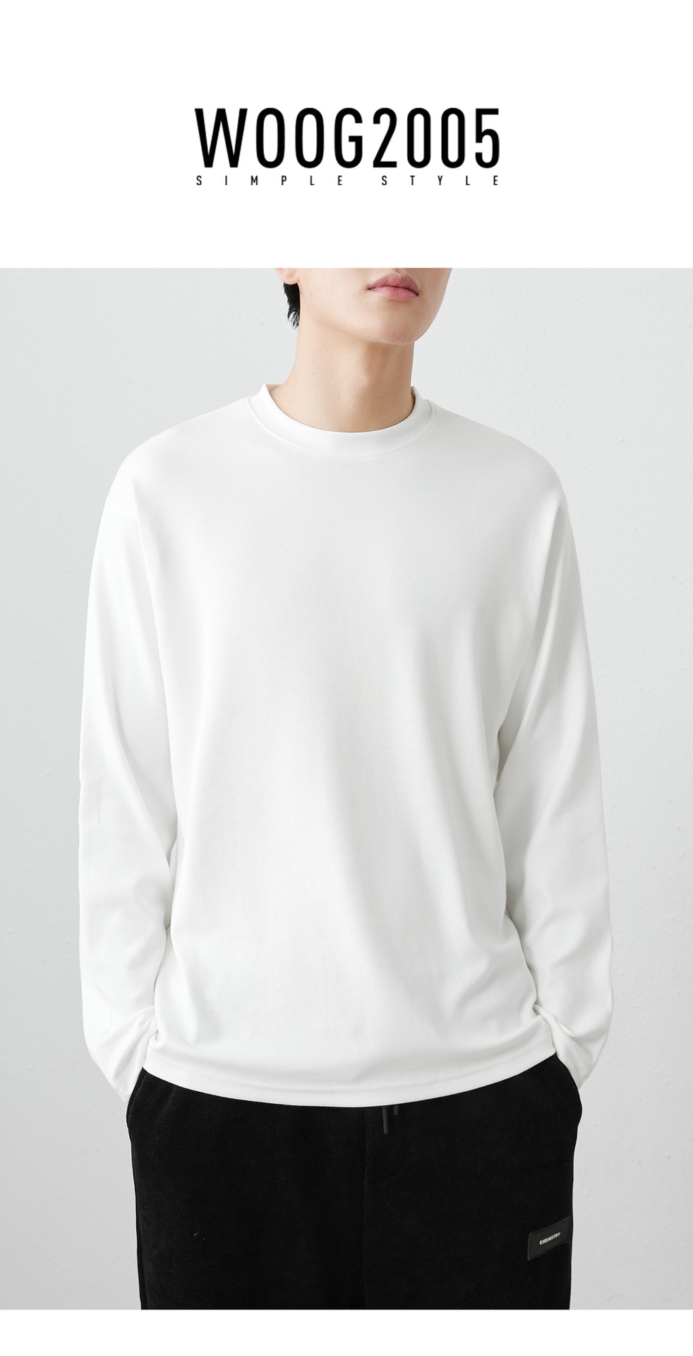 Herren-Langarmshirt aus 310 g gekämmter, hautfreundlicher, weißer, dicker Baumwolle (Frühling/Herbst 2025), einfarbig_voghion.com