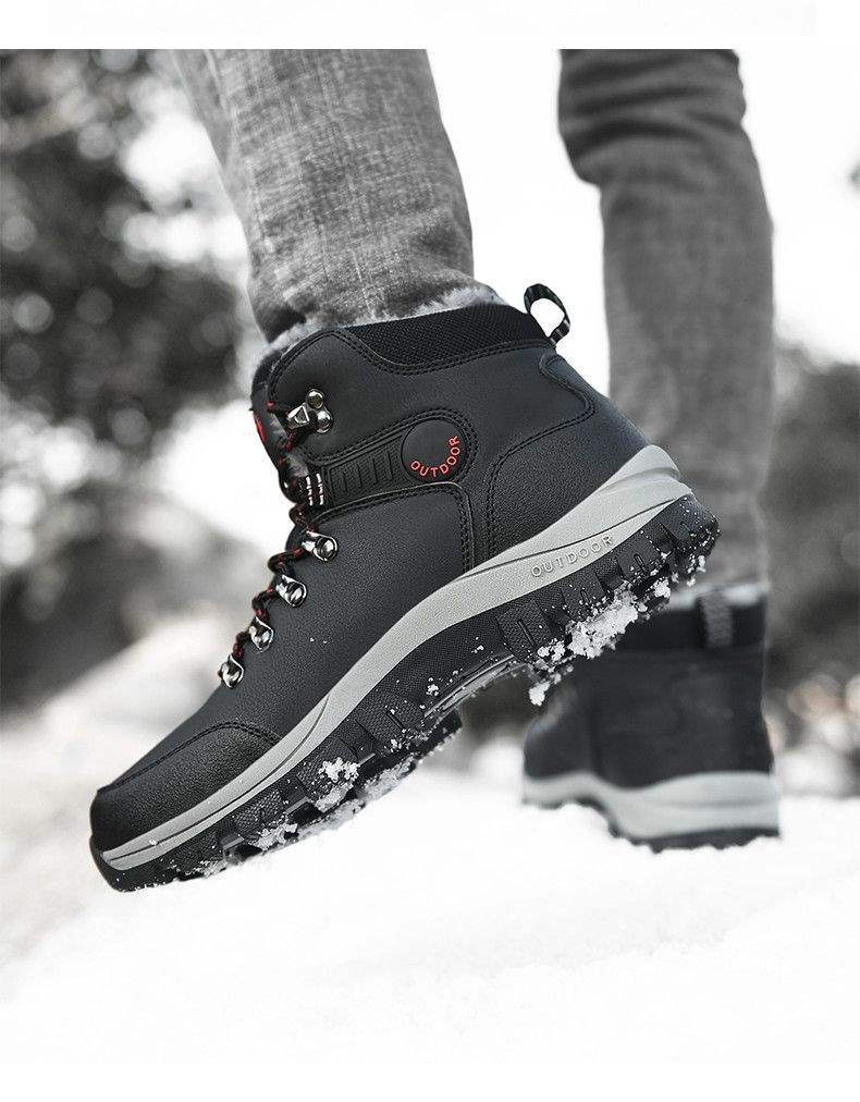 ShoeGlobe Winter Cotton Shoes With Fleece Lining, Warm Hiking Shoes, Men's Outdoor Waterproof Thickened High-top Non-slip_voghion.com