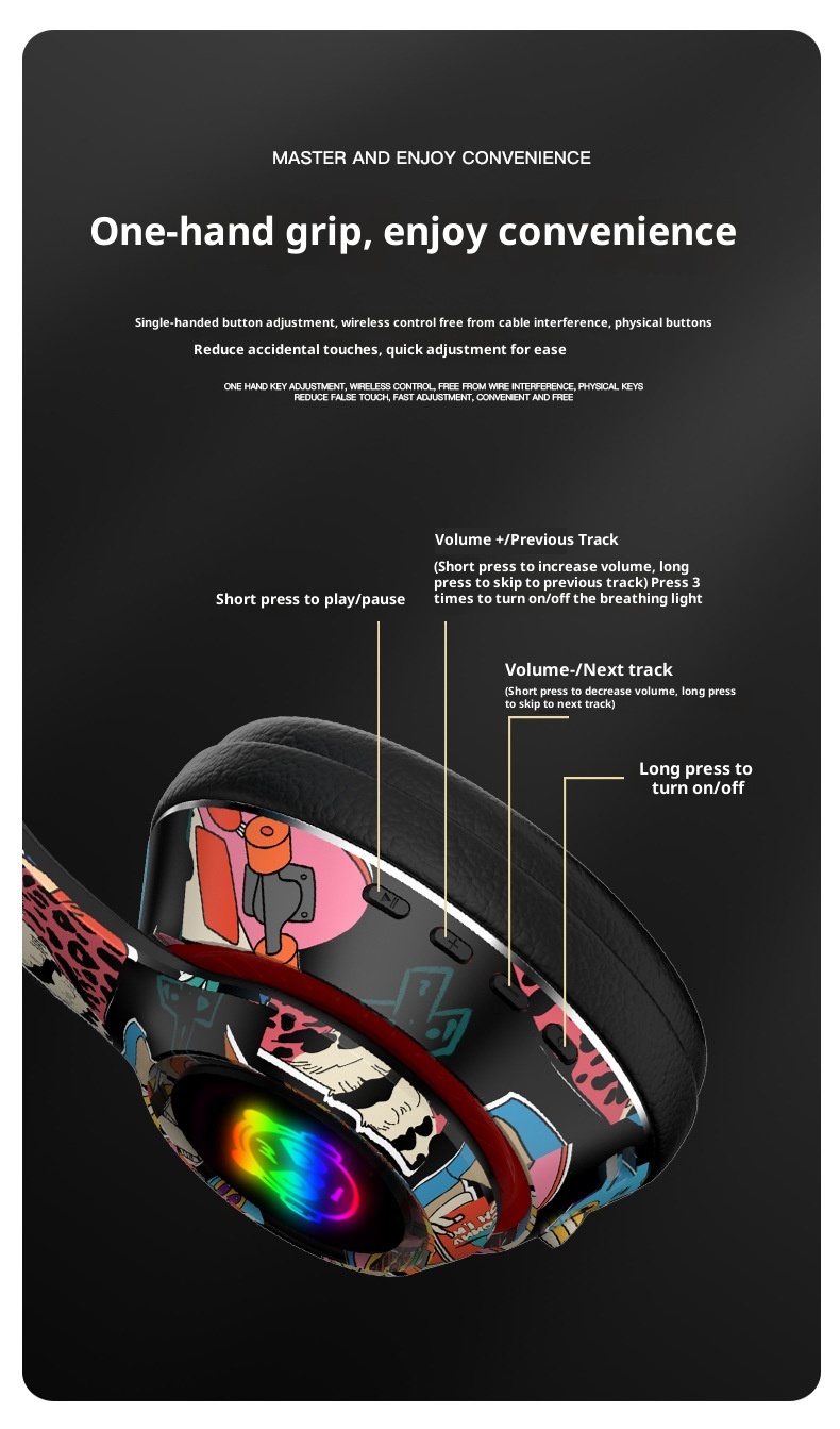 3c New Chinese Trend Graffiti Bluetooth Headphones Over-Ear Mobile Phone Wireless Sports Gaming Headset Universal Wholesale_voghion.com