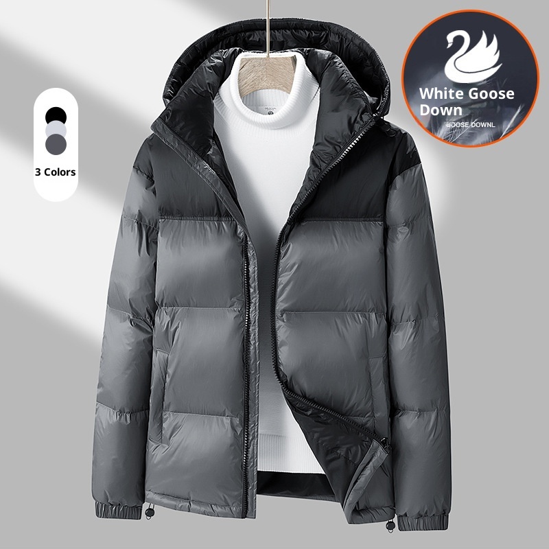boy Winter New Men's Korean Style Color-Block Hooded Thickened Warm 90 White Goose Down Jacket Trendy Couple Cold-Resistant_voghion.com