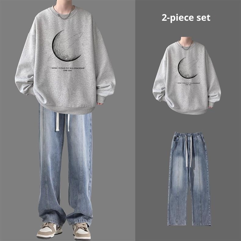 001 Set di abbigliamento per ragazzi Autunno American High Street Trend Felpa a maniche lunghe Adolescente Studente Elegante Vestito Jeans_voghion.com