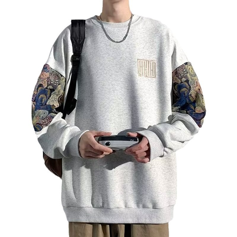 boy Embroidered Chinese Style Sweatshirt Long Sleeve T-Shirt Men's Spring Autumn 2023 New Pullover Trendy Brand Crew Neck_voghion.com