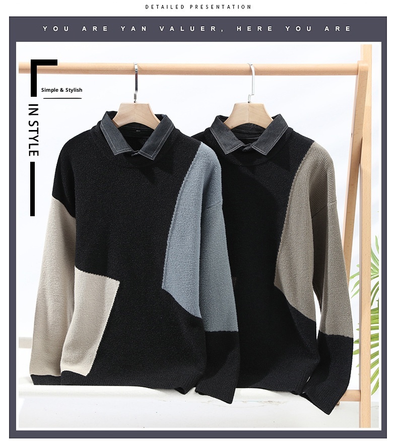 1 Anyang Maglione caldo e spesso con colletto a camicia da uomo in due pezzi autunno inverno 2024 all'ingrosso_voghion.com