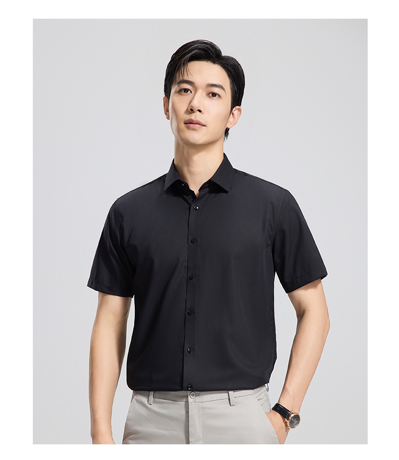 ForMen Men's Short Sleeve With Mulberry Silk, Wrinkle-Free, Professional Workwear, Summer Thin Business Shirt_voghion.com
