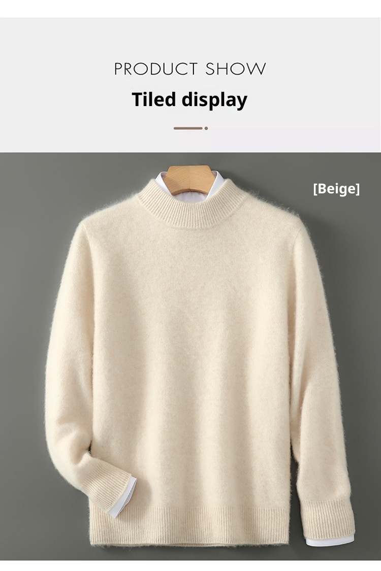 boy Boy Boy 100% Pure Wool Sweater For Men, Half Turtleneck, Thickened Business Cashmere Sweater, Loose Knitted Base Shirt_voghion.com