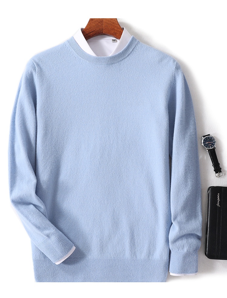Maglione da uomo in pura lana 100% lavorato a maglia con scollo rotondo, autunno e inverno, senza cuciture, con base in cashmere_voghion.com