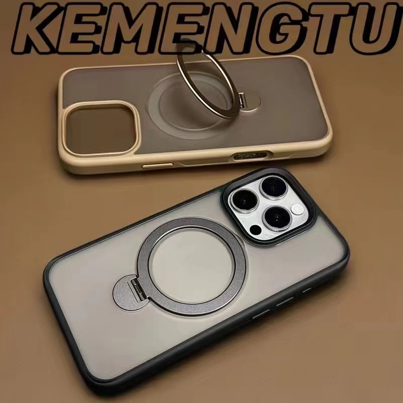 TechGlobe Rotating Stand Compatible With 17 Pro Max Magnetic Transparent Phone Case Color-Block Shockproof IPhone 16 Lens_voghion.com