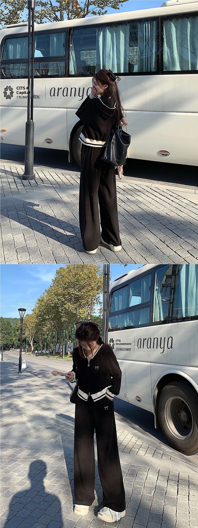 001 Modieus sportpak voor dames, lente en herfst, Koreaanse stijl, losse hoodie met capuchon, casual tweedelig setje_voghion.com