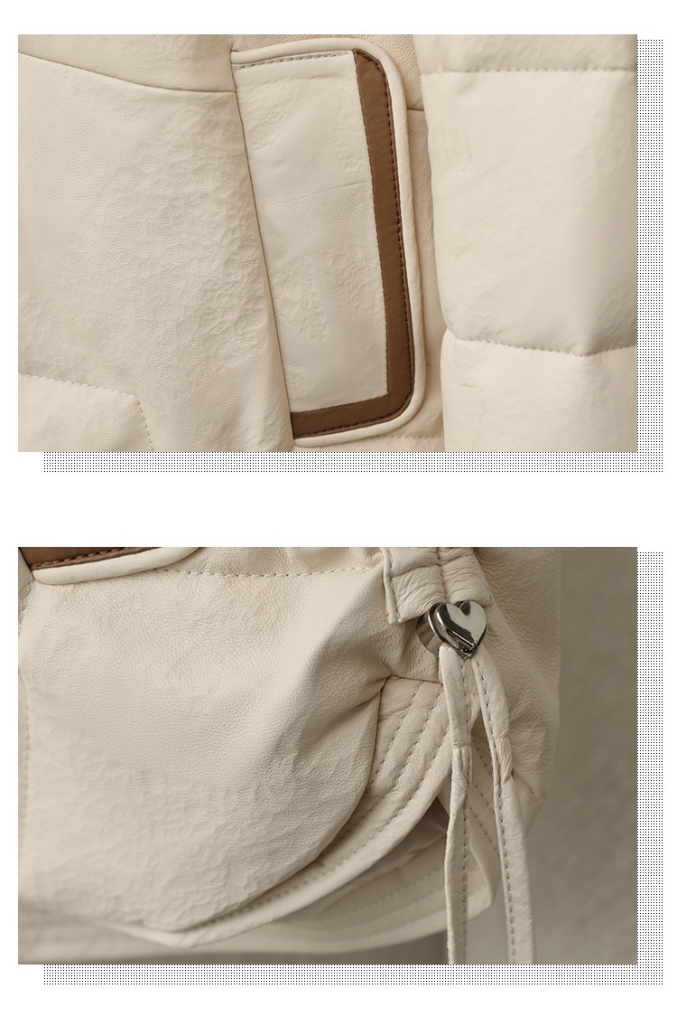 ChicShe 2025 Autunno Inverno Nuovo Cappotto Corto in Pelle di Pecora da Donna in Piuma d'Oca Spessa e Calda Giacca in Vera Pelle Haining_voghion.com