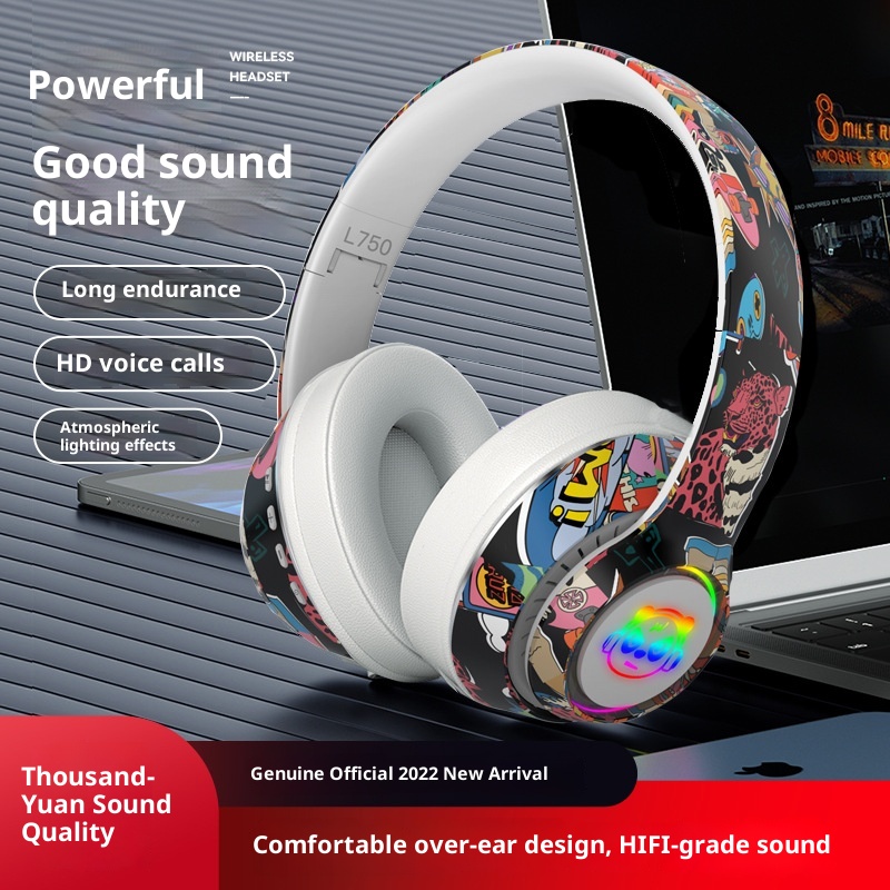 3c New Chinese Trend Graffiti Bluetooth Headphones Over-Ear Mobile Phone Wireless Sports Gaming Headset Universal Wholesale_voghion.com
