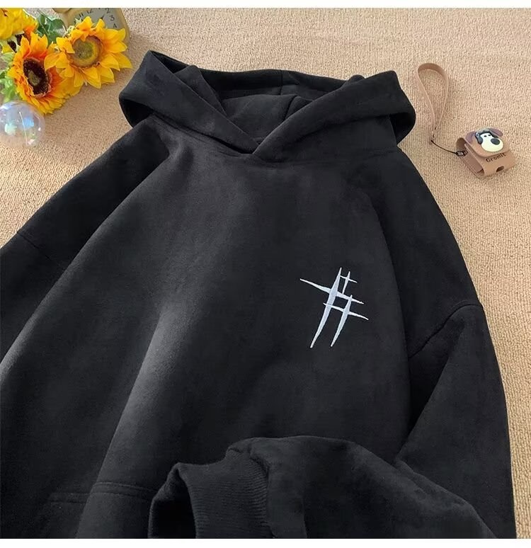 boy Heavyweight Suede Embroidered Sweatshirt For Men, Autumn American Trendy Brand Versatile Hoodie, High Street Lazy Style_voghion.com