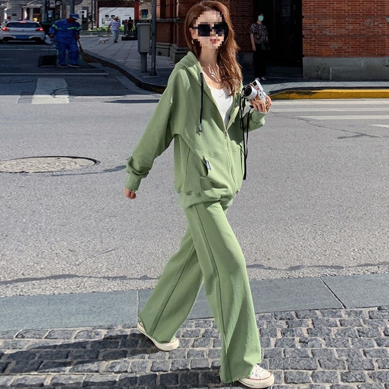 001 Set due pezzi da donna, casual sportivo extra large, primavera-autunno, con felpa e pantaloni a gamba larga_voghion.com