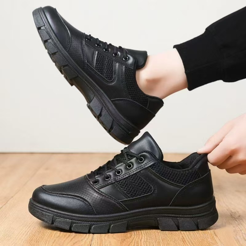 ShoeGlobe Men's Waterproof Genuine New Style Outdoor Physical Military Training Black Hiking Non-Slip Versatile Work Shoes_voghion.com