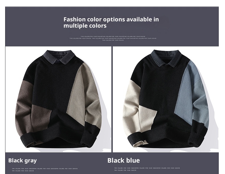 1 Anyang Maglione caldo e spesso con colletto a camicia da uomo in due pezzi autunno inverno 2024 all'ingrosso_voghion.com