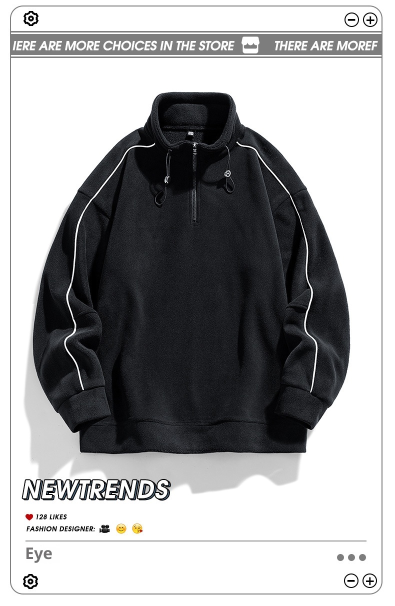 boy Boy Stand Collar 2023 New Men's Sweatshirt Winter Polar Fleece Half Zipper Warm Base Shirt Men_voghion.com