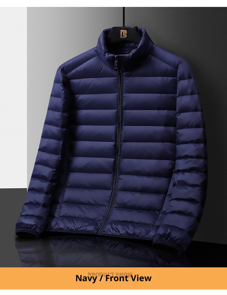 boy Stand Collar Hooded Jacket For Men, Lightweight Autumn And Thin Warm Clothing, Off-Season Winter Wear, White Duck Down_voghion.com