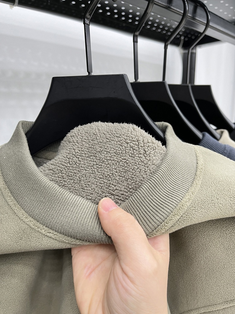 Felpa invernale da uomo con fodera in pile autoriscaldante, spessa, antifreddo, con scollo rotondo, [lana di alpaca] Bestseller_voghion.com