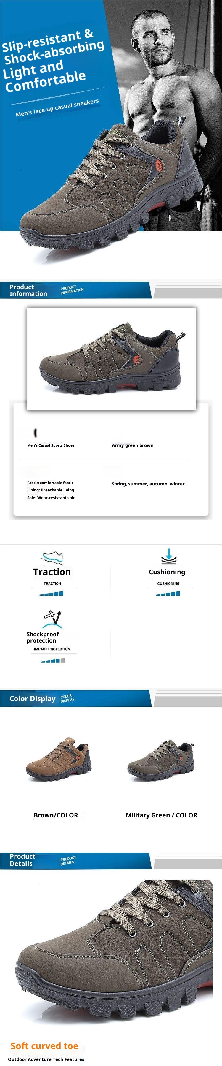 ShoeGlobe Chaussures de randonnée ShoeGlobe Nouvelles chaussures de trekking d'extérieur antidérapantes et imperméables, légères, pour l'automne, la pêche, le travail et les voyages, pour hommes, à semelle épaisse_voghion.com