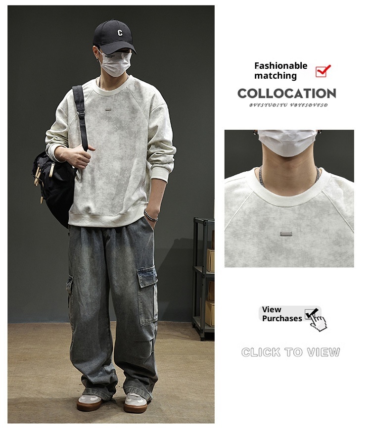 Maglietta a maniche lunghe alla moda in stile americano per uomo, 2025, nuova felpa da uomo di alta qualità, strato di base largo per giovani, per primavera e autunno_voghion.com