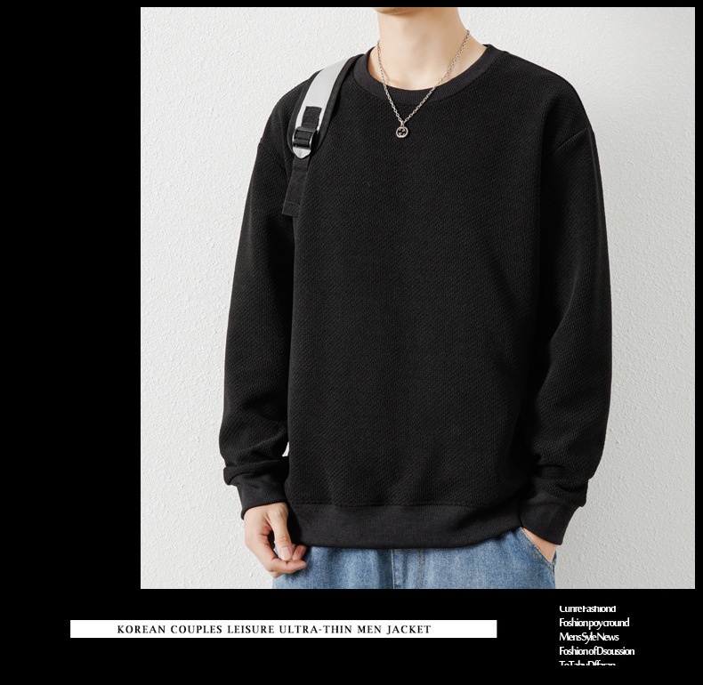 boy Autumn Winter New Thickened Crew Neck Youth Waffle Men's Loose Pullover Long Sleeve Sweatshirt Wholesale_voghion.com
