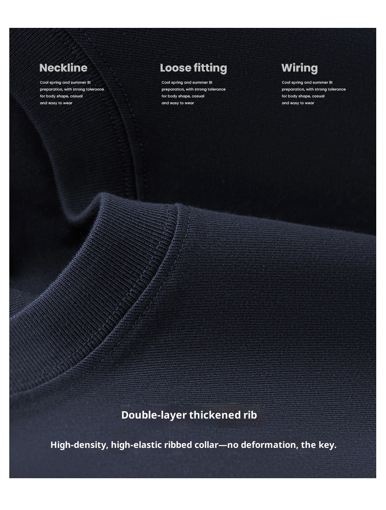 Boy Boy 230g Sonbahar Xinjiang Penye Pamuklu Ağır Sıklet Yuvarlak Yaka Düz Renk Uzun Kollu Erkek Tişörtü Bol Tabanlı Gömlek Bir_voghion.com