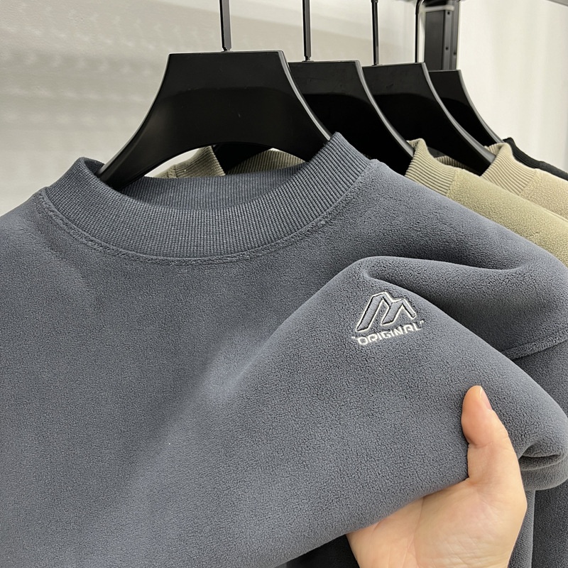 Moletom masculino de inverno com gola redonda, forro de lã polar, aquecimento automático e forro de lã, em lã de alpaca. Mais vendido._voghion.com