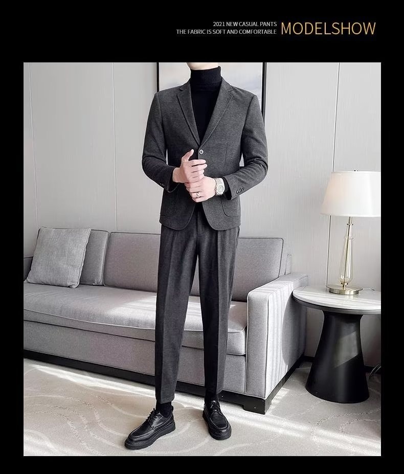 1 Yeni Küçük Yün Ceket Erkek Üstü İlkbahar ve Sonbahar Moda İş Günlük Resmi Takım Elbise Erkek_voghion.com