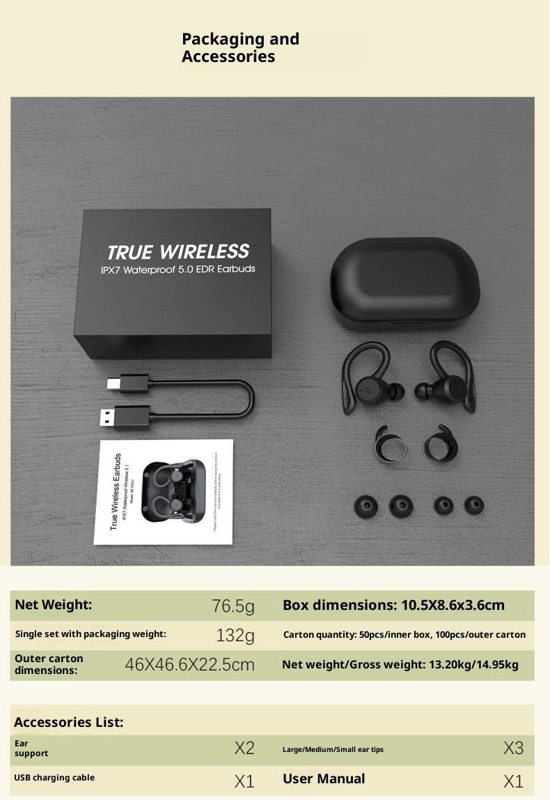 3c In-Ear Sports Headphones Waterproof Long Standby Wireless Bluetooth Earphones High Battery_voghion.com