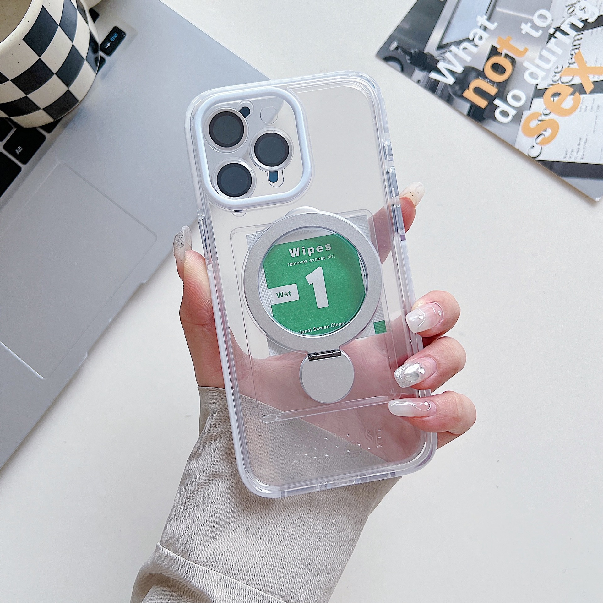 TechGlobe Rotating Stand Compatible With 17 Pro Max Magnetic Transparent Phone Case Color-Block Shockproof IPhone 16 Lens_voghion.com