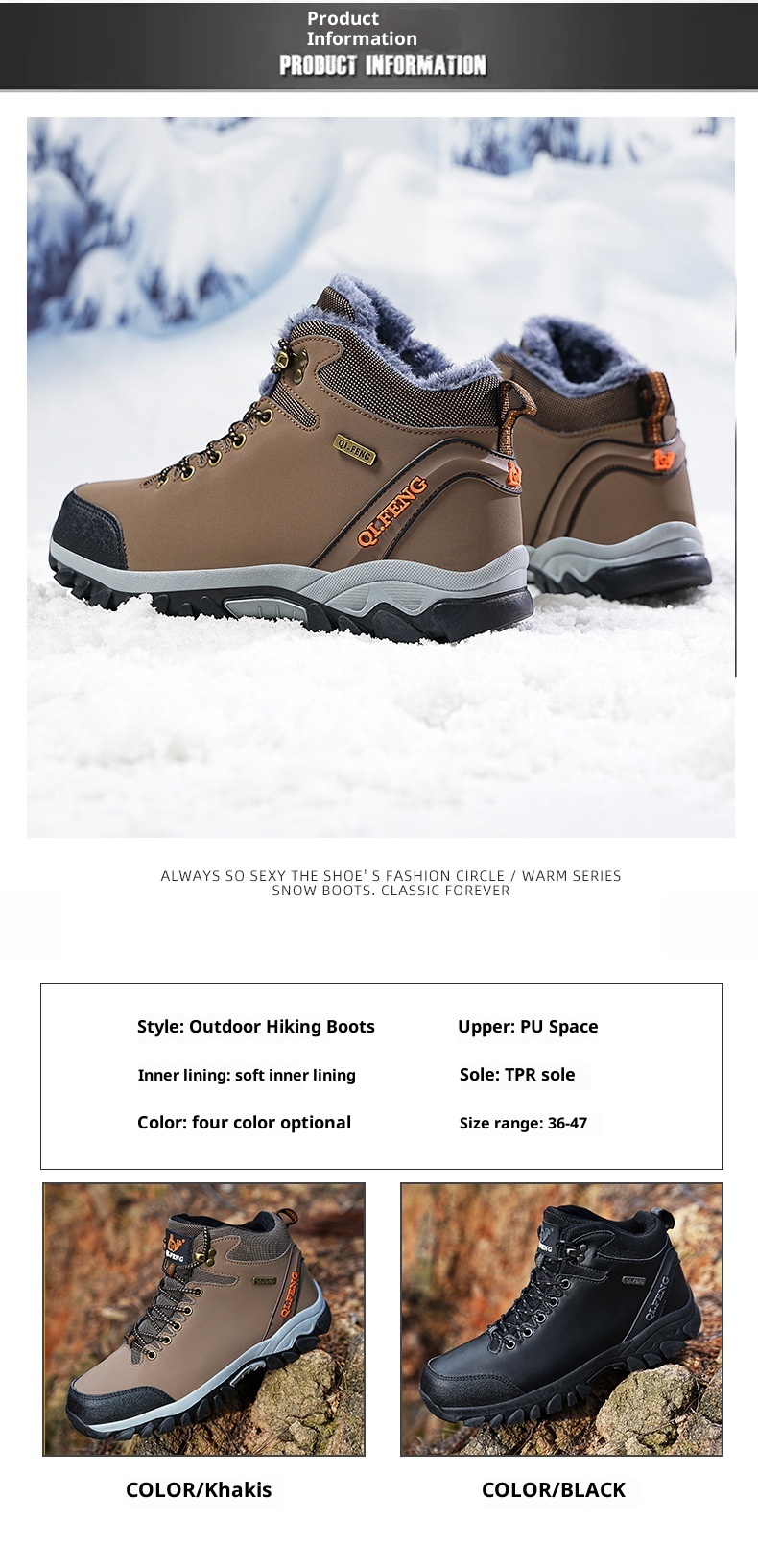 ShoeGlobe Winterschuhe mit dicker Sohle, rutschfest, wasserdicht, hoch geschnitten, für Outdoor-Aktivitäten wie Wandern und Freizeit._voghion.com