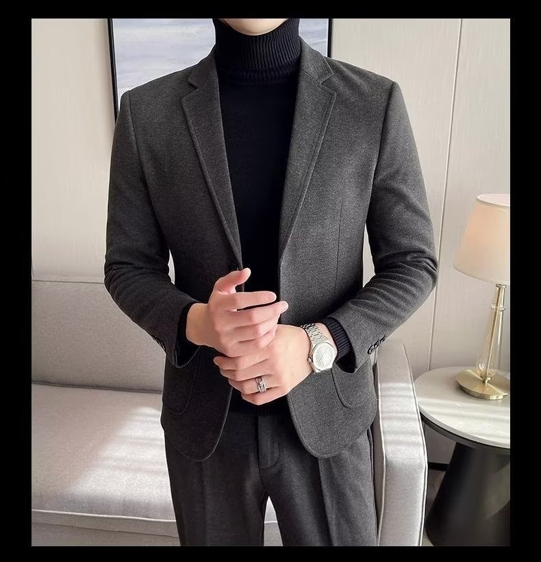 1 Yeni Küçük Yün Ceket Erkek Üstü İlkbahar ve Sonbahar Moda İş Günlük Resmi Takım Elbise Erkek_voghion.com