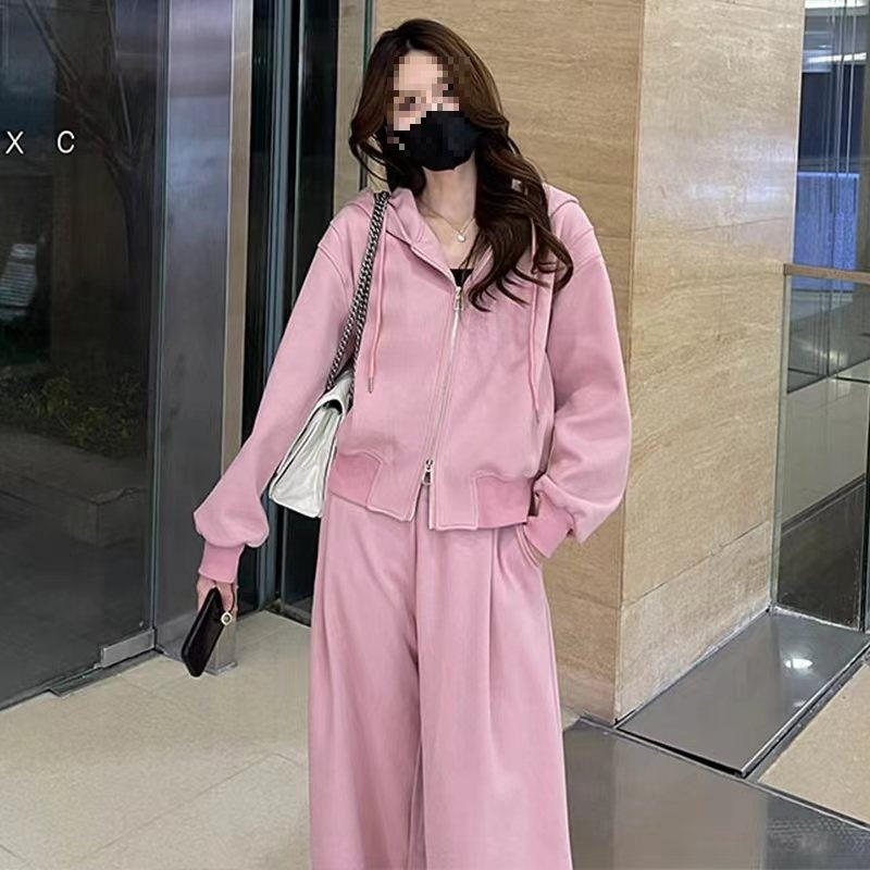 001 Spring Autumn American Style Simple Sports For Women, Hooded Loose Sweatshirt And Casual Wide-Leg Pants Two-Piece Set_voghion.com