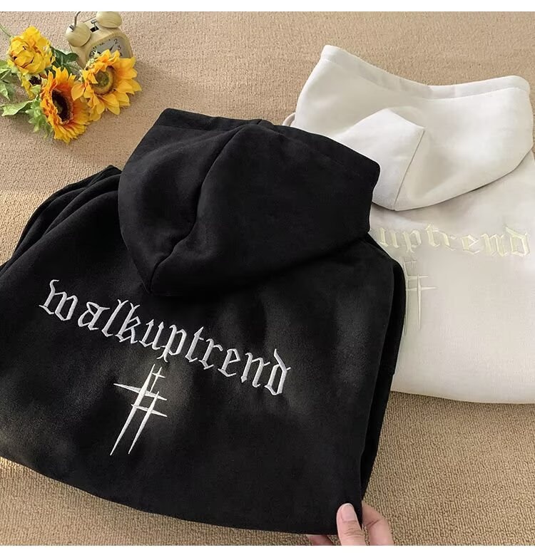 boy Heavyweight Suede Embroidered Sweatshirt For Men, Autumn American Trendy Brand Versatile Hoodie, High Street Lazy Style_voghion.com