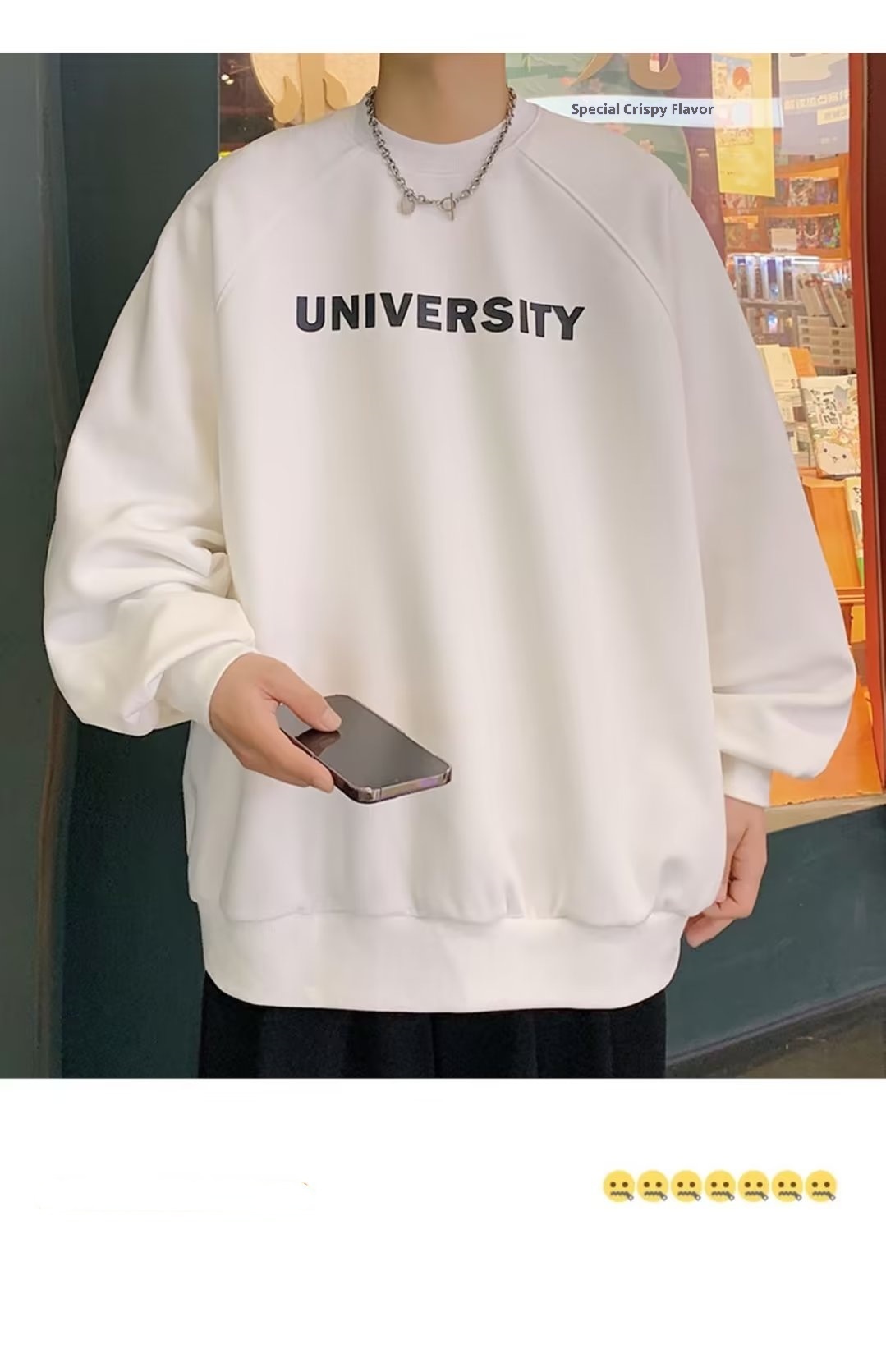 boy Men's Hoodless Crew Neck Zhongshan Sweatshirt Fleece Lined Thickened Autumn Winter Base Shirt Loose Long Sleeve T-Shirt_voghion.com