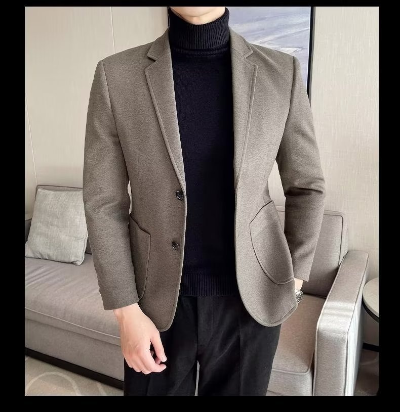 1 Yeni Küçük Yün Ceket Erkek Üstü İlkbahar ve Sonbahar Moda İş Günlük Resmi Takım Elbise Erkek_voghion.com