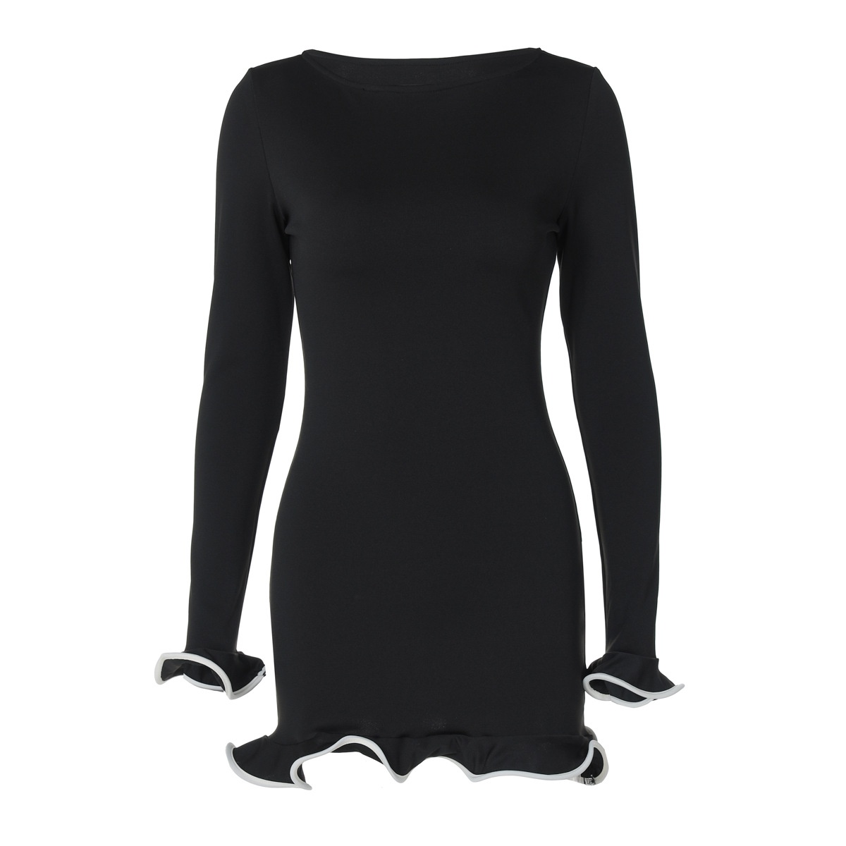 GraceChic Sexy Attillato Corto Orlo Arricciato Maniche Lunghe Maglia Tinta Unita Moda Donna Europea e Americana Esportazione Estiva_voghion.com