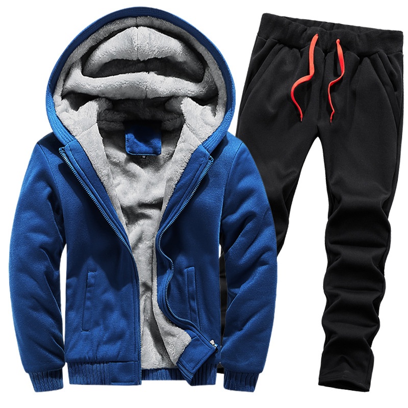 001 Foreign Trade Fleece Sweatshirt Set For Men, Thickened Warm Cardigan Two-Piece Set, Autumn And Winter Style, Sports_voghion.com