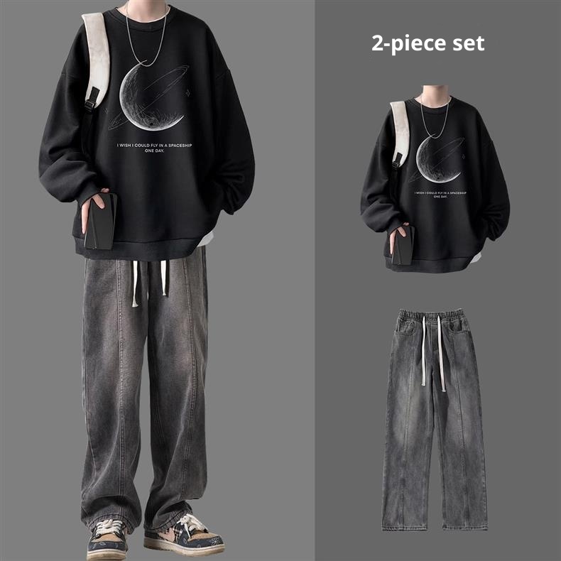 001 Set di abbigliamento per ragazzi Autunno American High Street Trend Felpa a maniche lunghe Adolescente Studente Elegante Vestito Jeans_voghion.com