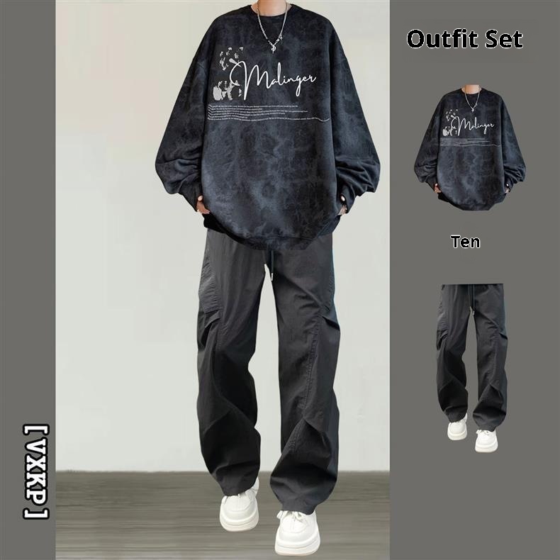 001 Handsome Tie-Dye Sweatshit Set Fo Men Tendy Band Outfit New Ameican Style Fleece Jacket Clothing Matching Men's_voghion.com