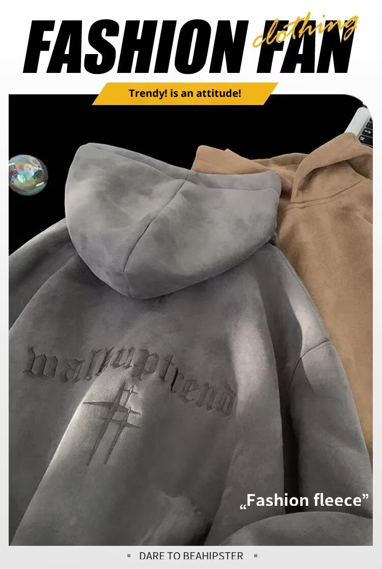 boy Heavyweight Suede Embroidered Sweatshirt For Men, Autumn American Trendy Brand Versatile Hoodie, High Street Lazy Style_voghion.com