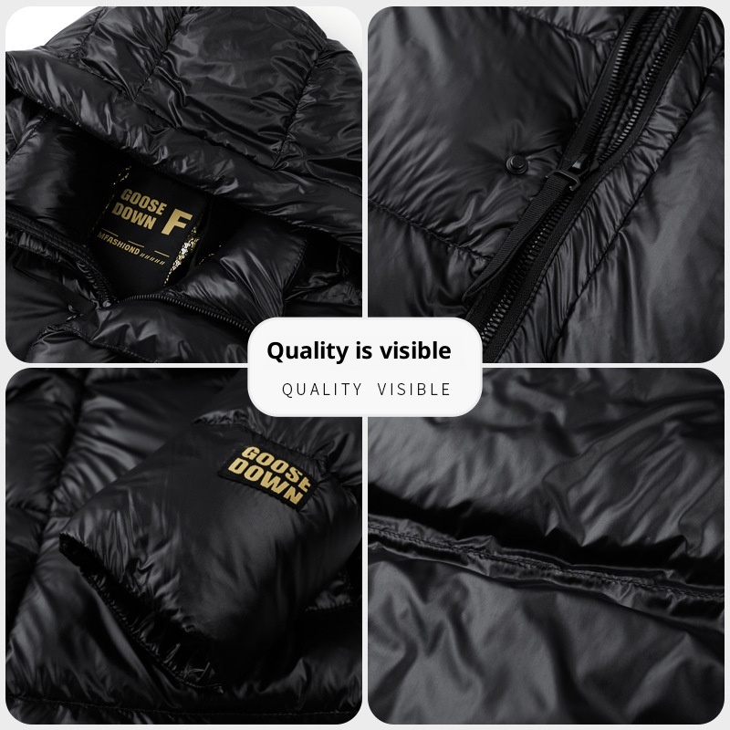 boy High-end Black Gold White Goose Thickened Down Jacket Winter Mid-length Casual Cold-proof Warm Coat Men's Trendy_voghion.com