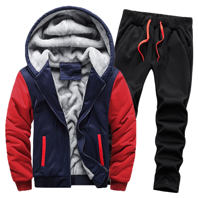 001 Foreign Trade Fleece Sweatshirt Set For Men, Thickened Warm Cardigan Two-Piece Set, Autumn And Winter Style, Sports_voghion.com