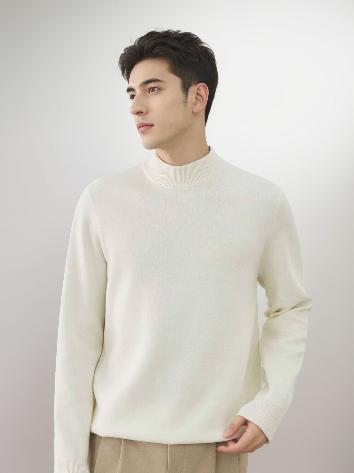 1 Maglione da uomo tinta unita 2025 Autunno Inverno Nuovo foderato in pile ispessito caldo collo medio maglietta base nera top alla moda_voghion.com