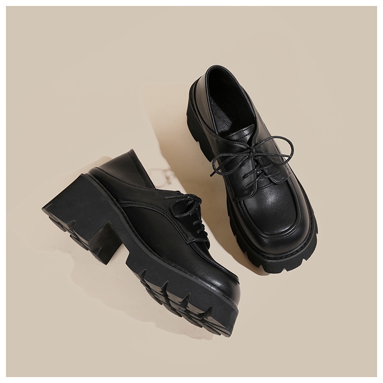 Scarpe da donna in pelle piccole taglie forti 41-43, mocassini con suola spessa, primavera autunno 2024, neri, con tacco alto e spesso, alla moda_voghion.com