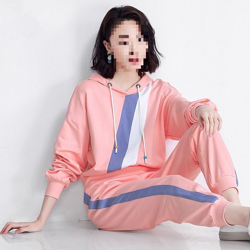 001 Cotton Autumn New Women's Tracksuit Two-Piece Set Korean Style Loose Plus Size Fashion Sweatshirt Casual Pants_voghion.com