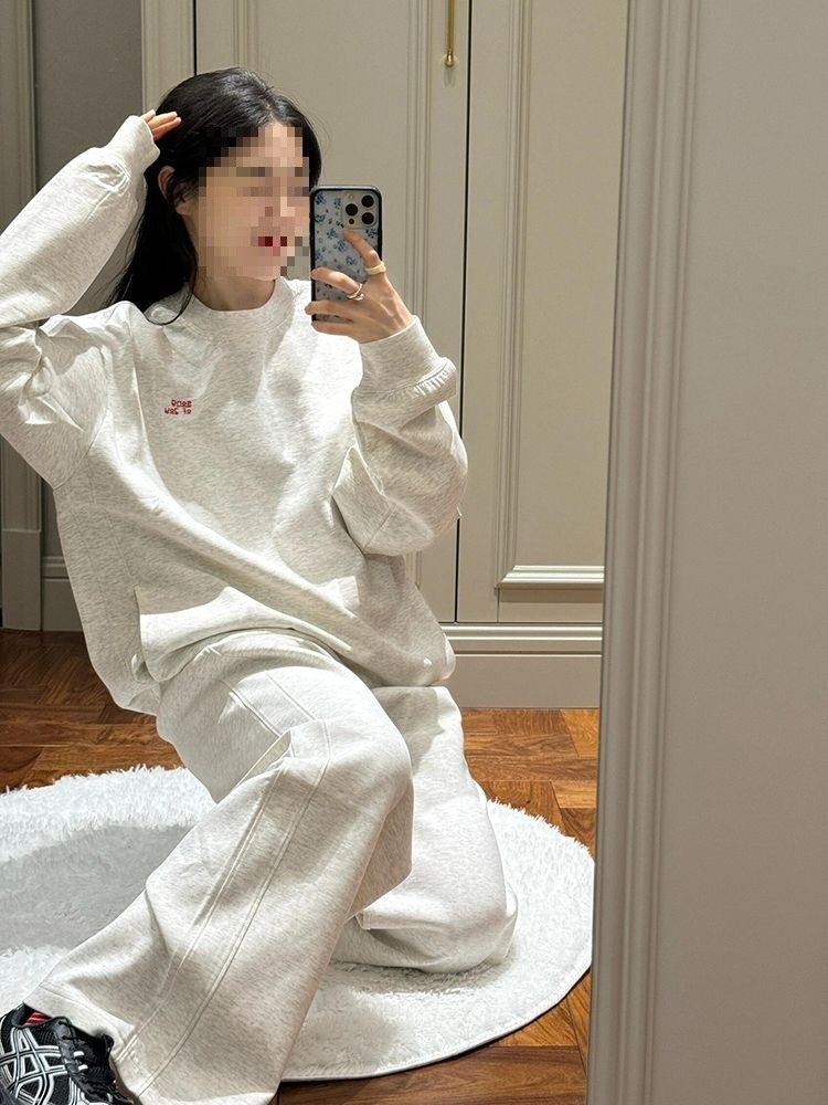 001 Koreaanse stijl luie casual sportkleding voor vrouwen lente en herfst student losse afslankende ronde hals sweatshirt hardlopen_voghion.com
