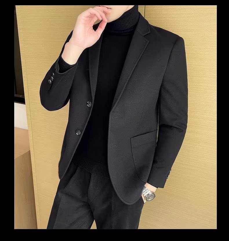 1 Yeni Küçük Yün Ceket Erkek Üstü İlkbahar ve Sonbahar Moda İş Günlük Resmi Takım Elbise Erkek_voghion.com