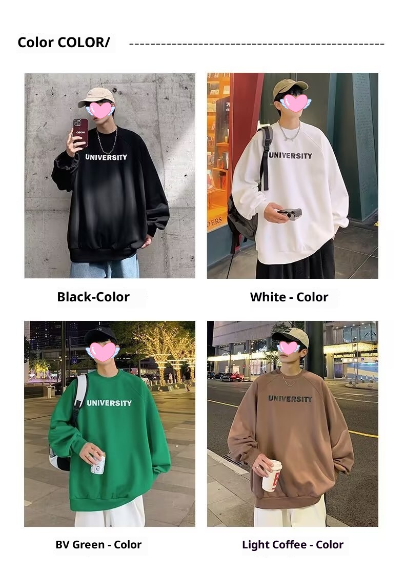 boy Men's Hoodless Crew Neck Zhongshan Sweatshirt Fleece Lined Thickened Autumn Winter Base Shirt Loose Long Sleeve T-Shirt_voghion.com