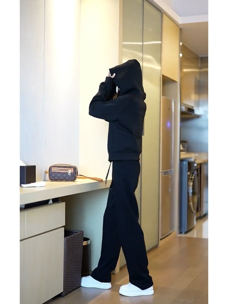 001 Abbigliamento sportivo per donna Primavera e autunno Studente stile coreano felpa casual due pezzi allentata e dimagrante alla moda da corsa_voghion.com