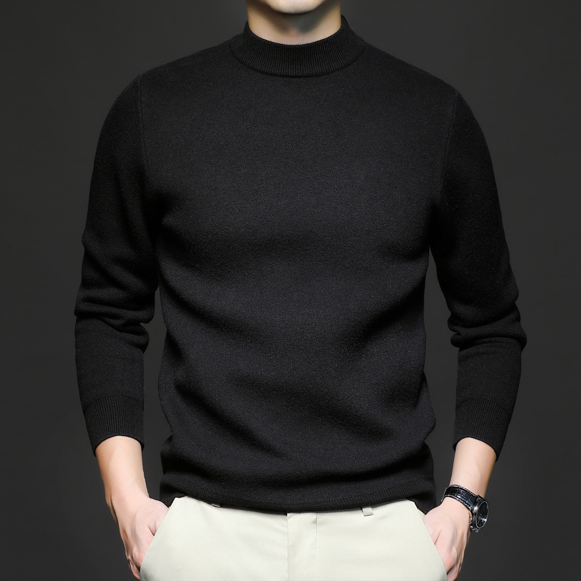 1 Factory Direct New Autumn Solid Color Half Turtleneck Slim Fit Sweater For Men Youth Base Shirt Men's Clothing_voghion.com